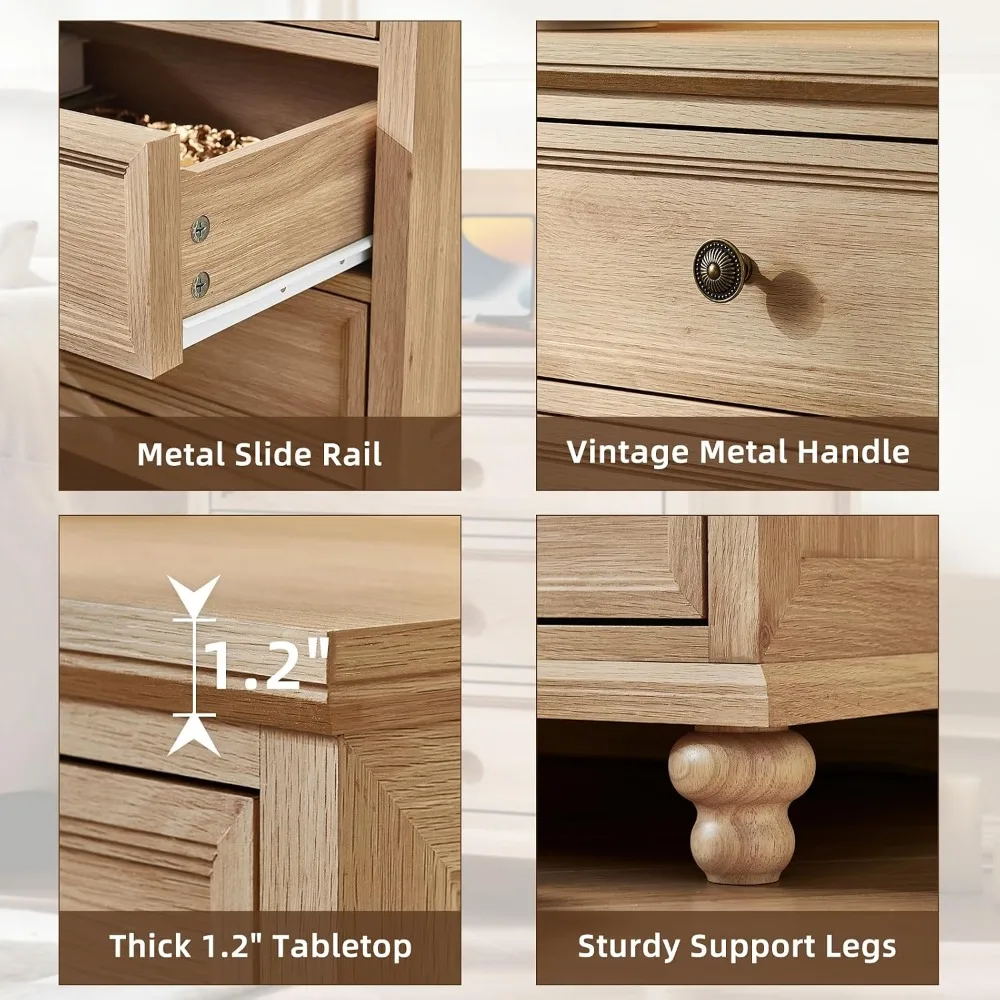 24" Wide Farmhouse Wood Nightstand Set of 2 3 Drawers & Metal Handle Bedroom End Table, Custom - view 5