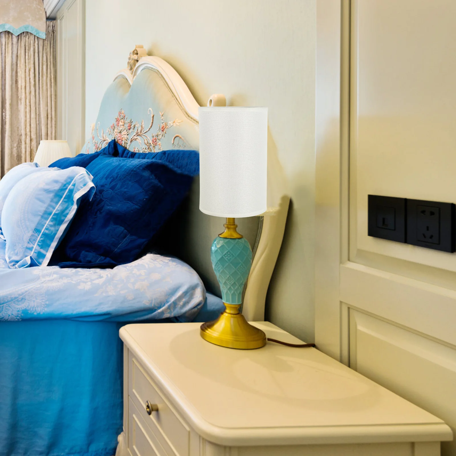

Linen Fabric Table Cover Lamp Shade Cylinder Table Lamp Cover Square White 10Inch Bedside Lighting Accessories