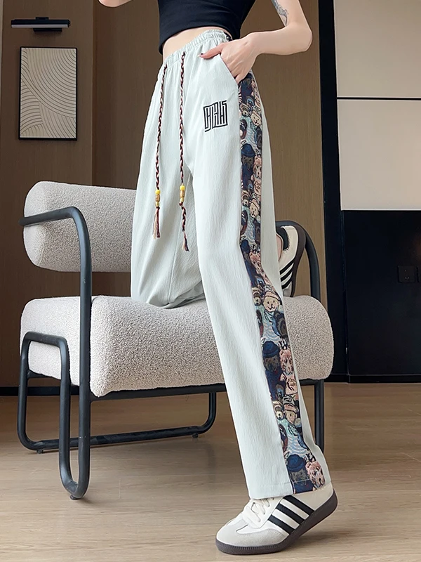 

Новые китайские брюки из ледяного шелка для мужчин и женщин, летние, тонкие, с дизайнерскими вставками, широкие, свободные, прямые, повседневные, для похудения