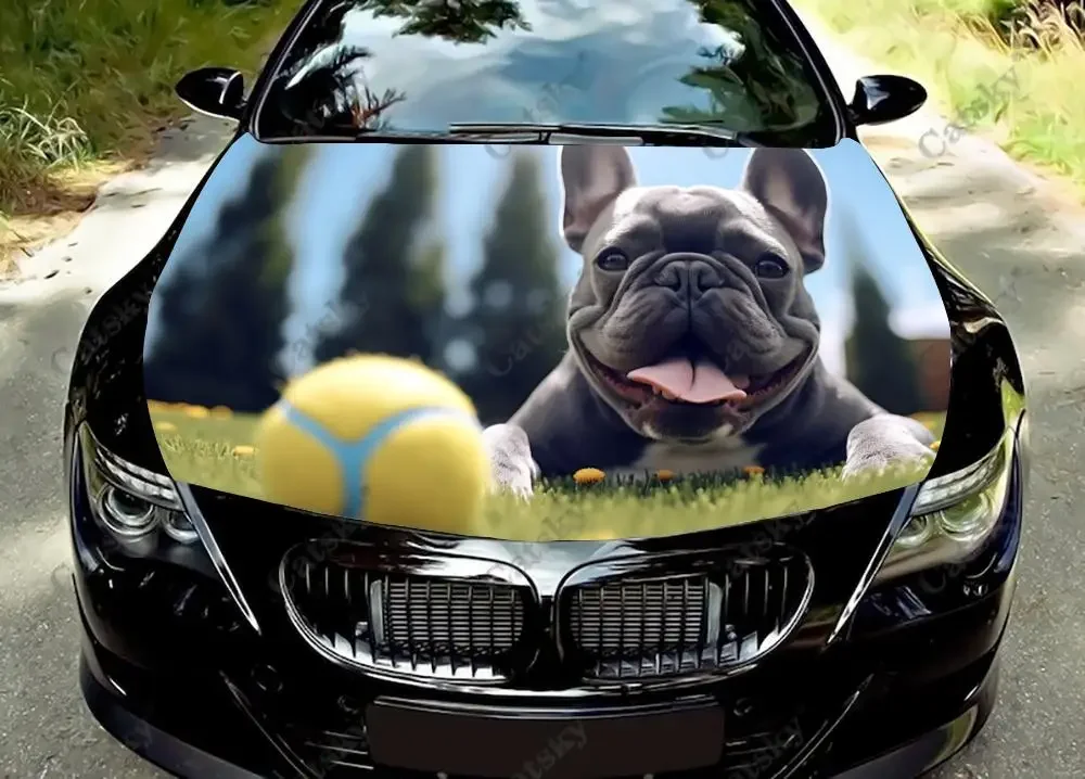 French Bulldog Dog Cute Car Hood Decal Stickers Wrap Vinyl Film Engine Cover Decals Sticker Car Hood Protective Film