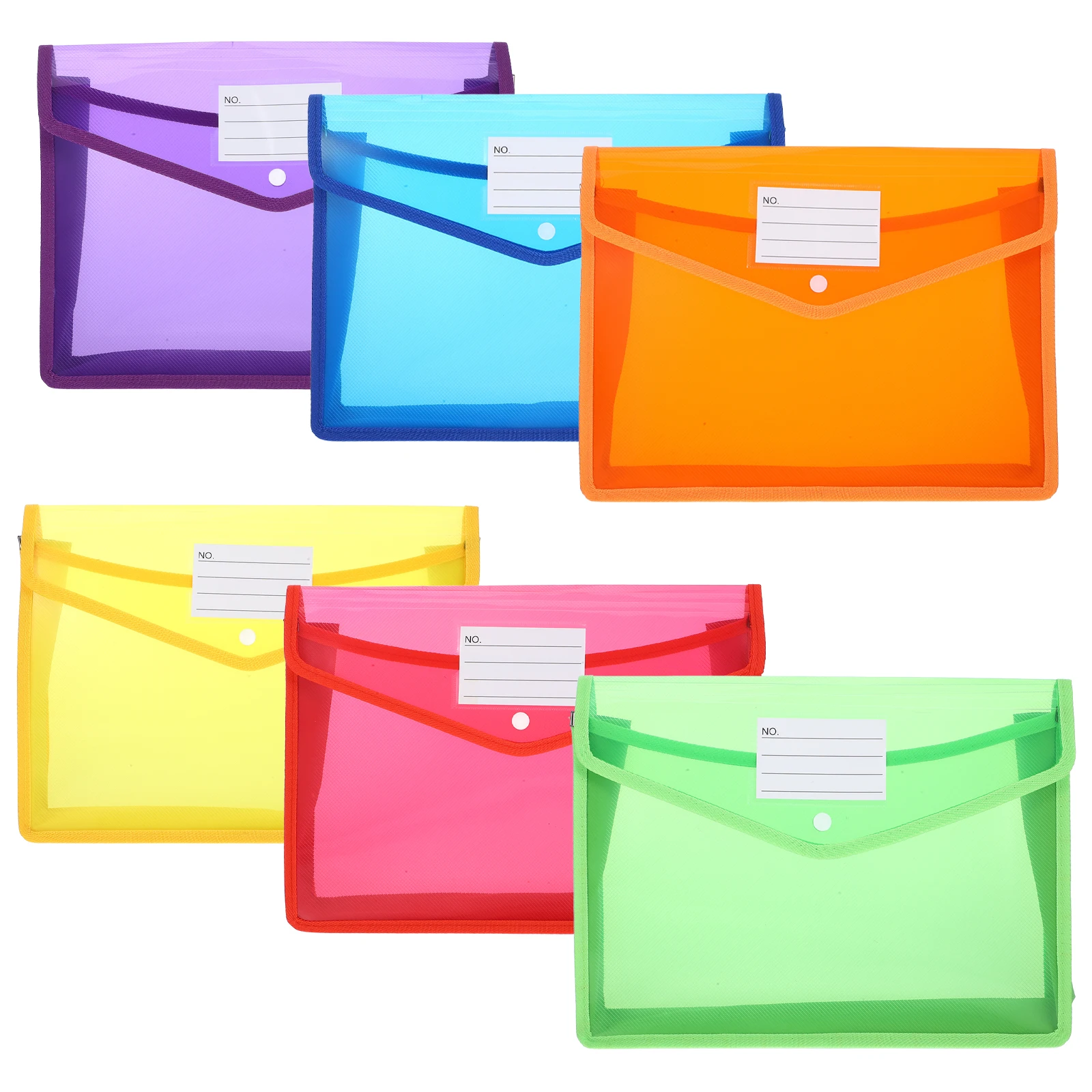 

6 Pcs A4 Clear PP File Folders Waterproof Document Bags Snap Closure Plastic Vertical Folders for Home School Office Use
