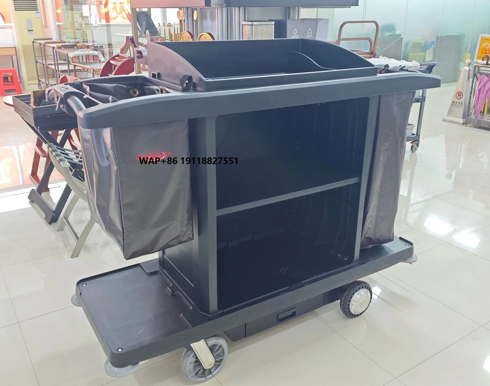 

Electric Mobile Housekeeping Cart Cleaning Trolley Service Cart Without Doors for Hotel Room Service