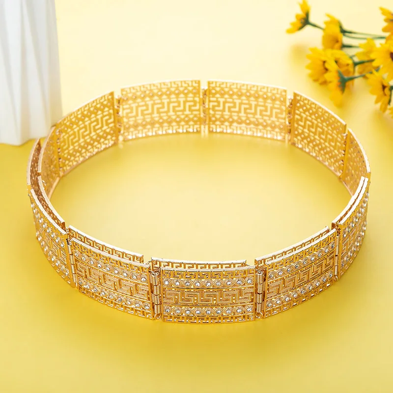 Chic Morocco Bride Jewelry Women Caftan Belt Gold Color Crystal Wedding Dress Belt Flower Waist Chain Algeria Body Jewelry