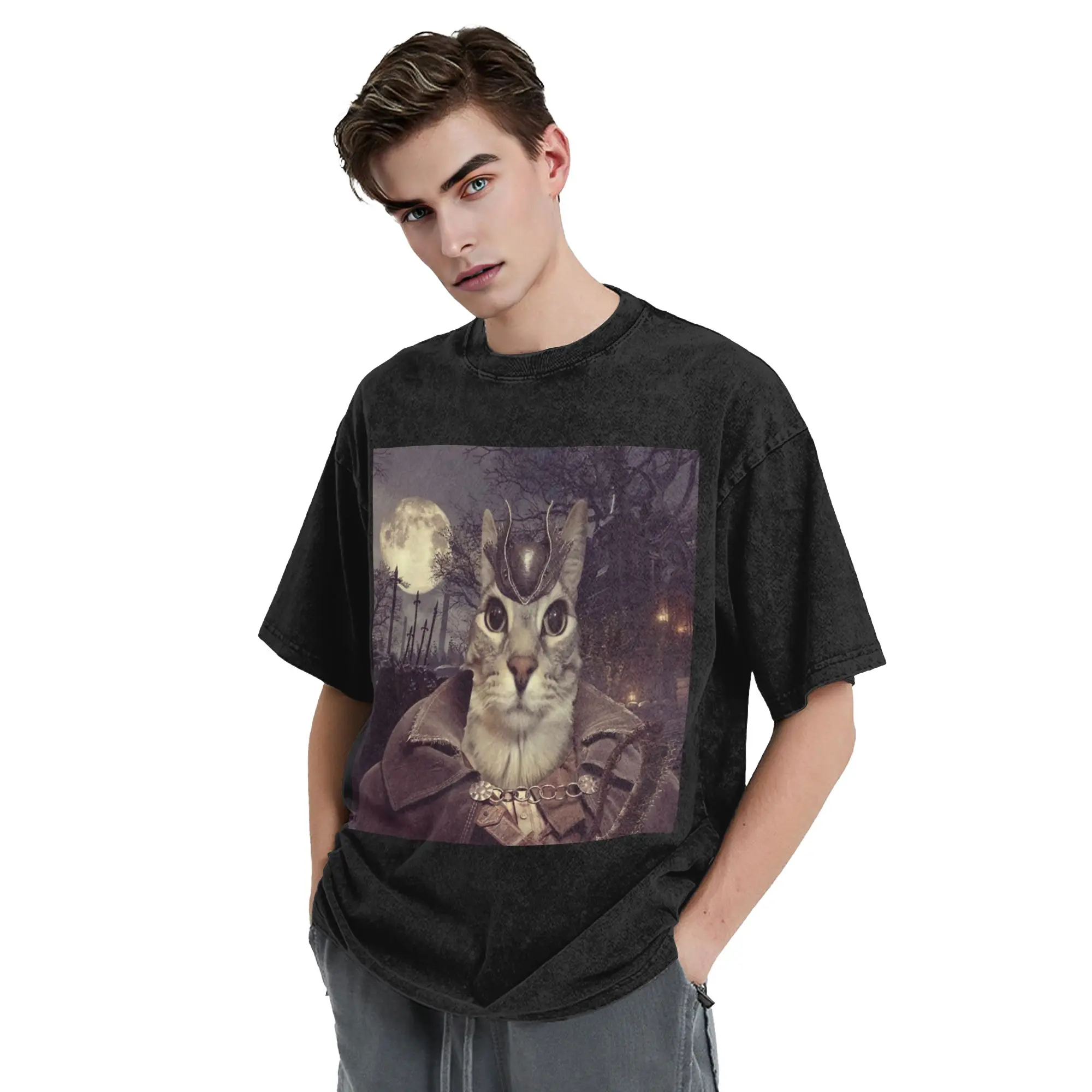 Bloodbornes Darks Souls Washed T Shirts Streetwear Vintage T-Shirt  Tees Tops for Men Women Cotton Street Graphic Printed view 5