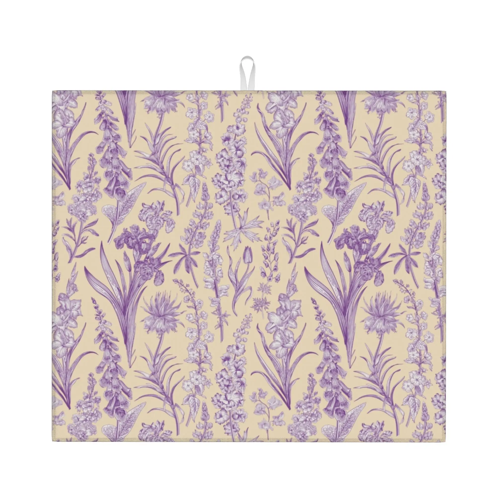 Drying Mat For Kitchen Purple Flower Toile De Jouy Inspired Water Absorbent Waterproof Reusable Kitchen Counter Protector Mat