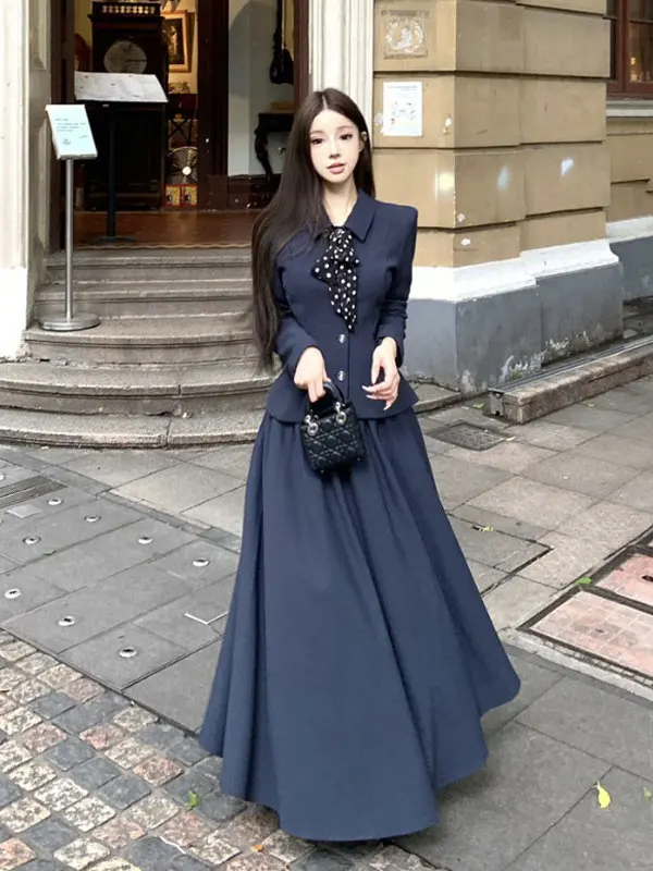 

Korean Style Suit And Skirt Set Elegant Fashionable Spring Outfit High Quality Long Sleeve mid High Waist Flattering Ensemble