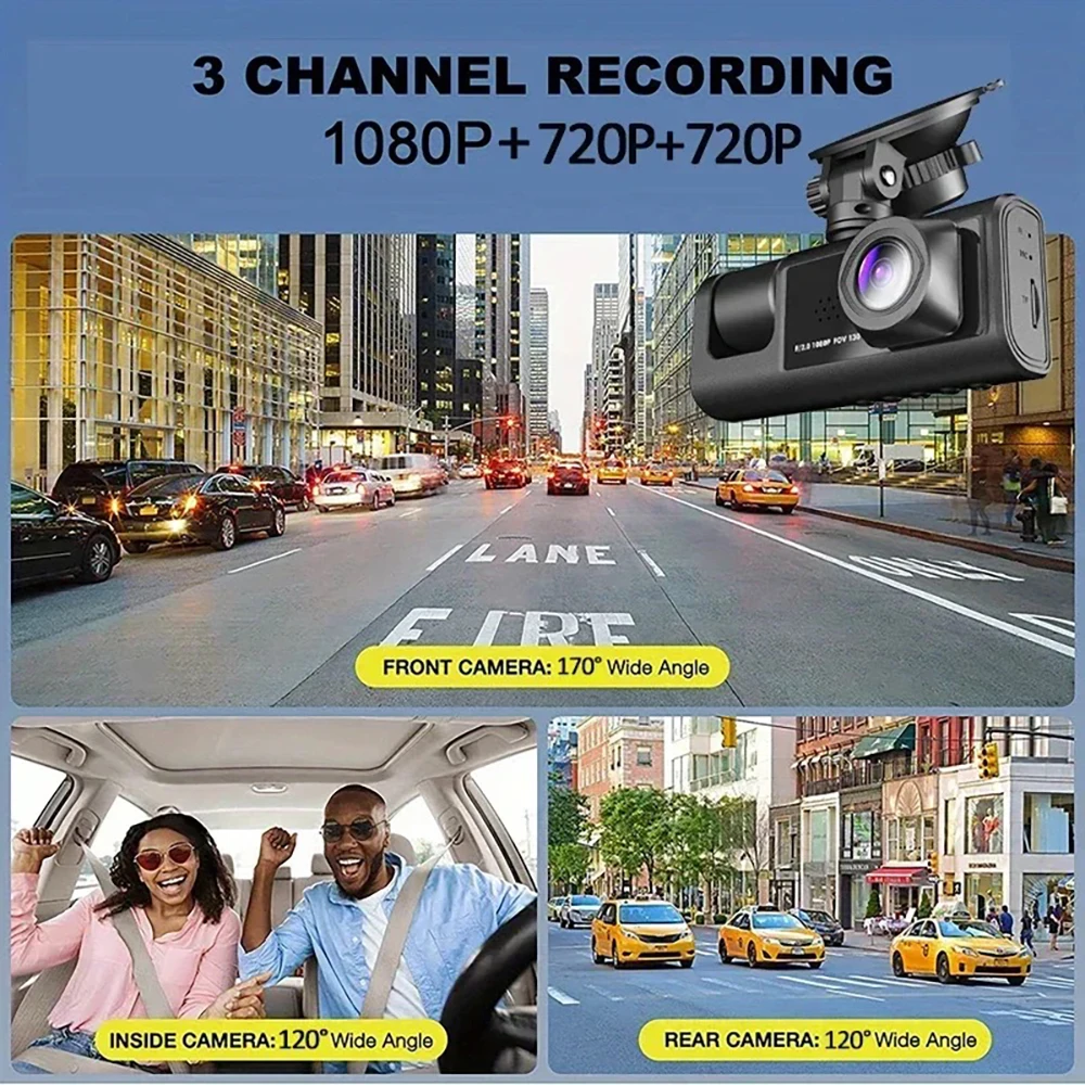 3 Channel WIFI GPS1080P Dash Cam for Car Video Recorder Dashcam Car DVR Front and Rear View Camera Night Vision car accessory