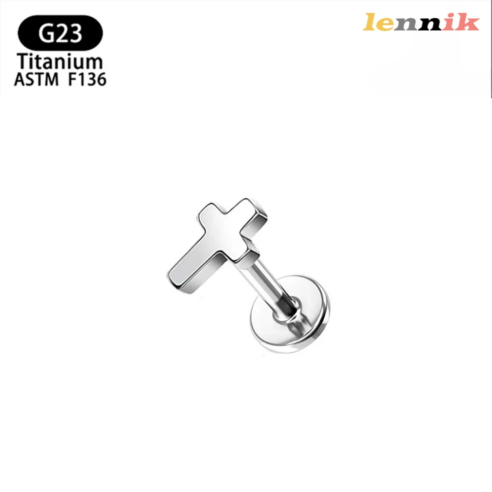 LENNIK F136 Lega di titanio Croce Cuore Fulmine Luna Pentagramma Denti interni Labbro Chiodo/orecchino G23 Gioielli per puntura in titanio