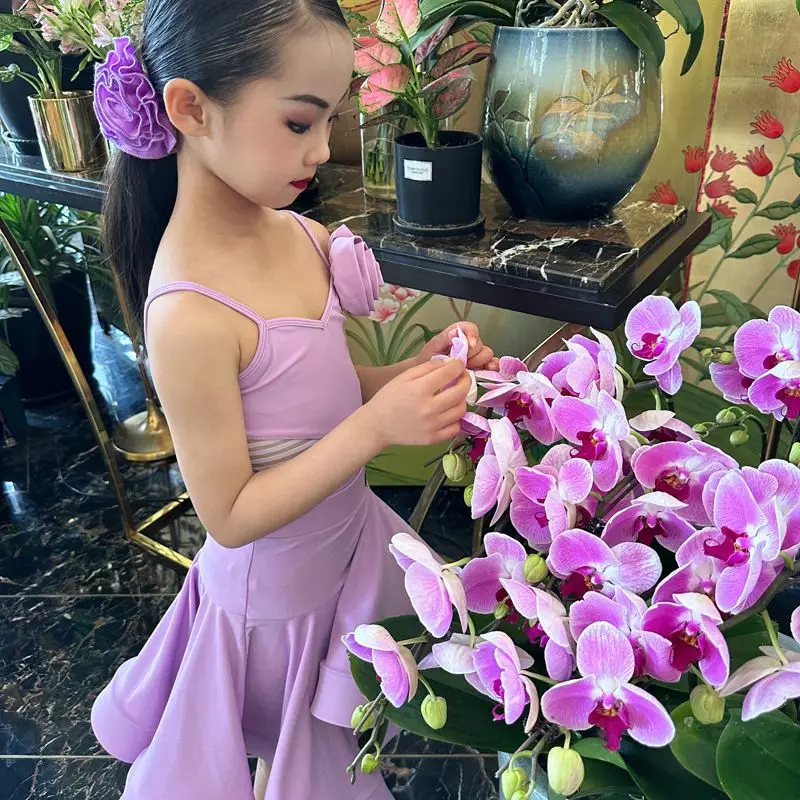 فستان مسابقة الرقص اللاتيني للفتيات فساتين الرقص لأداء الأطفال مرحلة تشاتشا تانجو رومبا سامبا ملابس الرقص اللاتينية