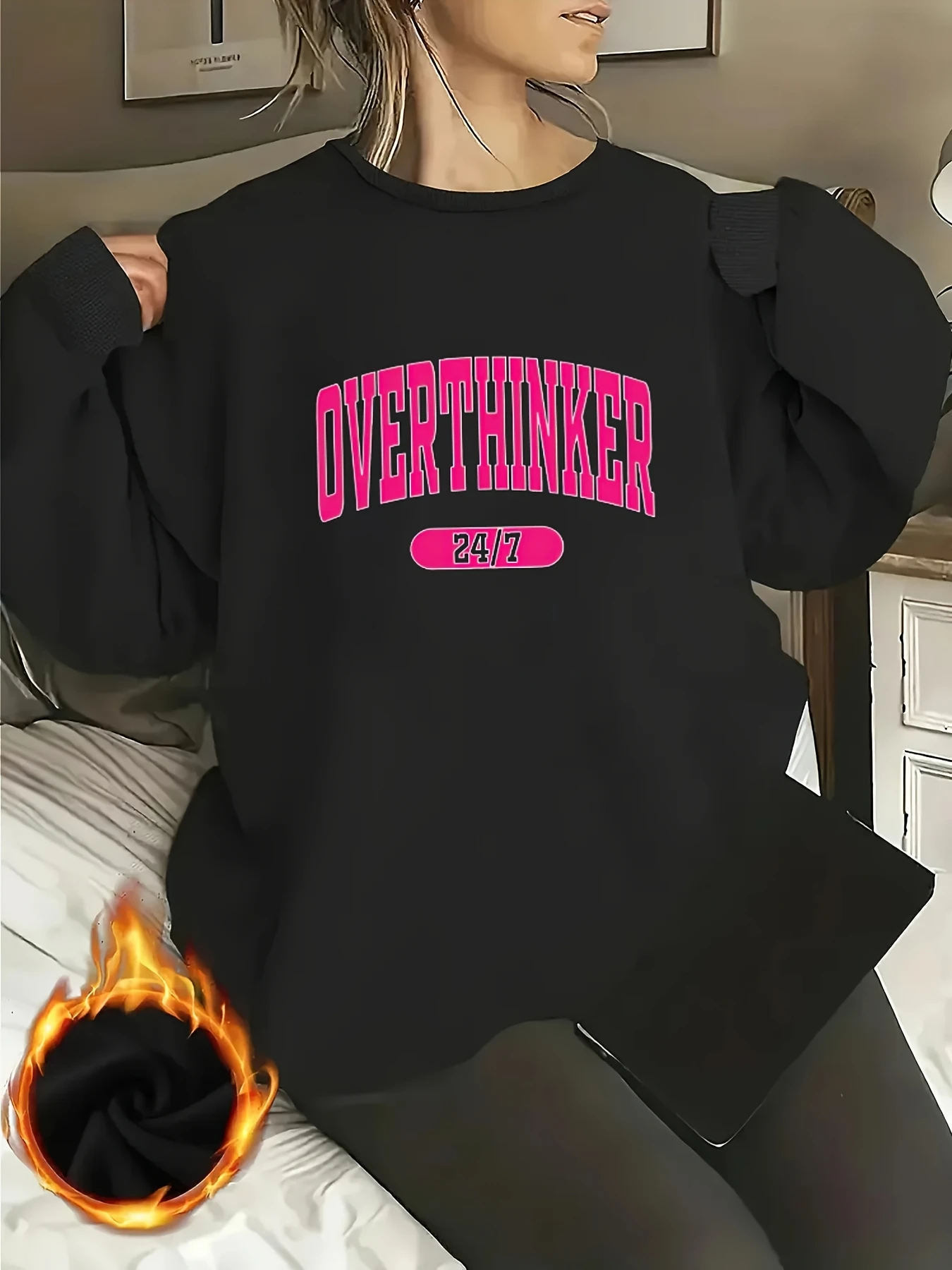 سترة بأكمام طويلة ورقبة دائرية مطبوعة بحروف، سترة خريفية فضفاضة غير رسمية، ملابس نسائية #1