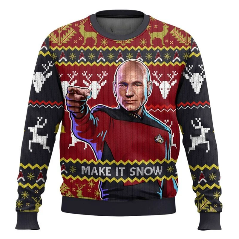 Captain Picard Star Trek Ugly Christmas Sweater Cartoon Anime Women Men Pullover Tops 2026 New Fashion Couple Hoodie Sweatshirt