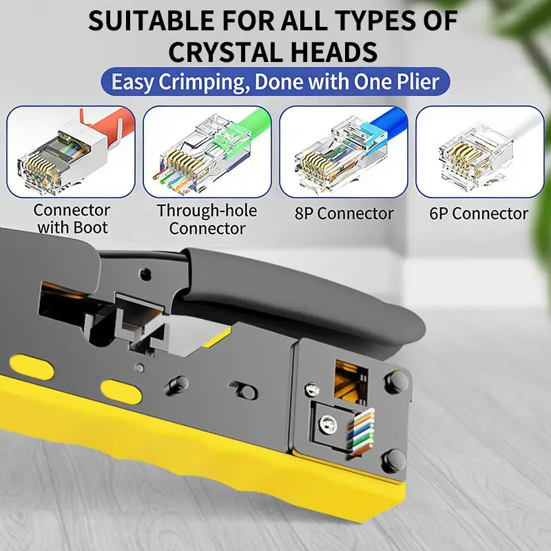Network Cable Crimping Tool Pass Through Plier For RJ45 Modular Connectors Multifunction Stripping For Quick Home Office Wiring