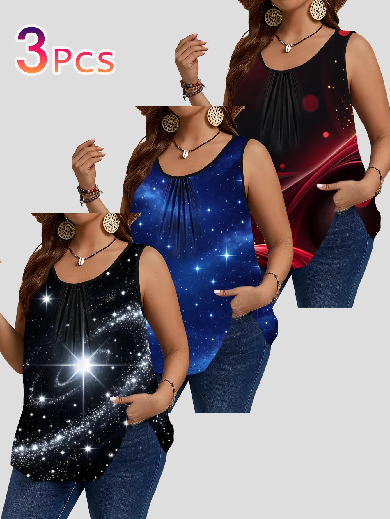Sleeveless Undershirt - 3-teiliges Set aus großen Westen mit