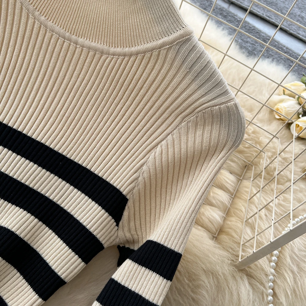 Chic vintage tejido manga larga elegante Hada moda coreana otoño vestido veraniego ropa de mujer vestido