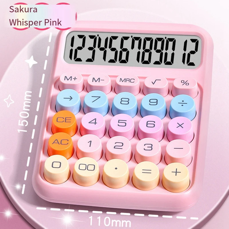 Calculatrice mécanique avec grand écran LCD, grand bouton rond, mignon, couleur bonbon, adapté au bureau et à l'école