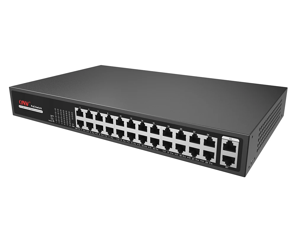 24 Port Fast Ethernet Unmanaged PoE Switch 10/100M Desktop Network Switch with 2 Uplink Ports for CCTV IP Camera