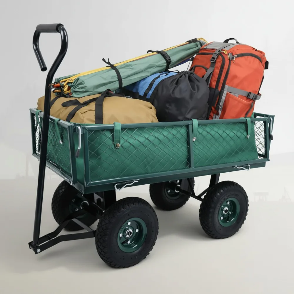 

10-Inch Wheel Utility Wagon Cart with Removable Sides for Gardening, Yard Work, and Grocery Hauling | Green