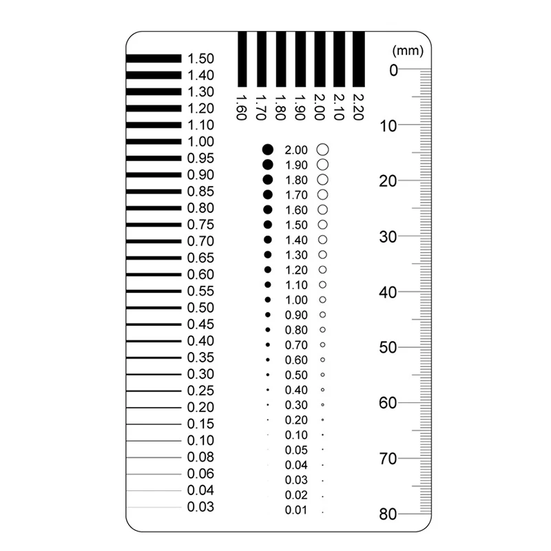 Jauge de badge de passe de mesure, carte de tache, jauge de point, fil, film transparent, règle de fissure de tache, abonnés ast, cadeaux en gros