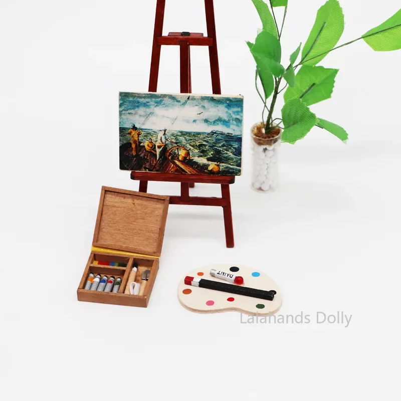 1:12 Dollhouse Mini Simulation Drawing Board, Easel, Watercolor Box Shooting Props BJD Pocket Furniture Accessories