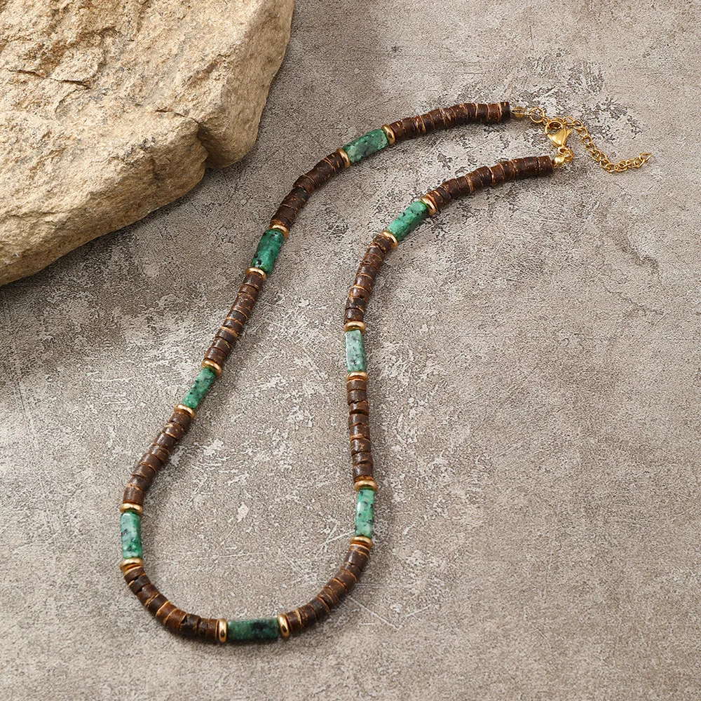 Bohemian Coconut Shell Natural Stone Necklace For Men Ethnic Vintage Hip-Hop Choker Necklace Jewelry Gifts