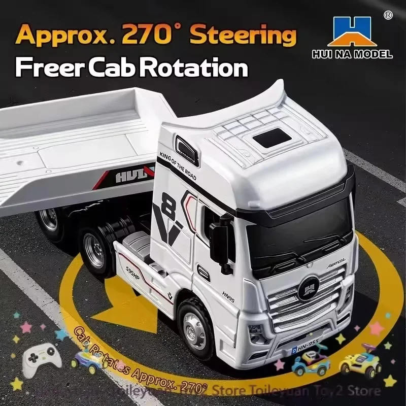 New Hui Na Model 1 64 Rc Flatbed Tractor Truck Mini Twelve Channel Remote Control With Light Sound High Low Speed Servo Desktop