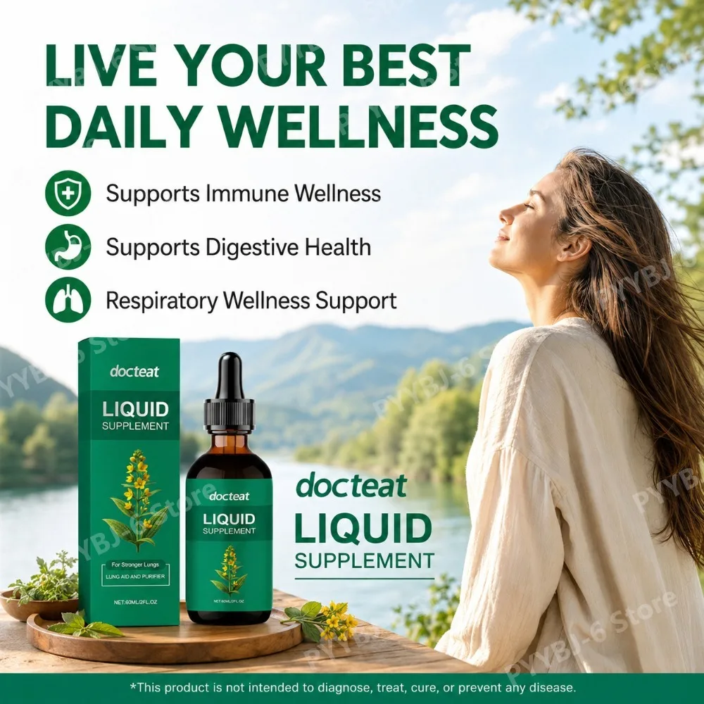 Docteat Herbal Liquid Supplement Drops 60 Ml (2 Fl Oz) Gentle Cleansing with Mint Leaf Extract and Gluconolactone Vitamin B1