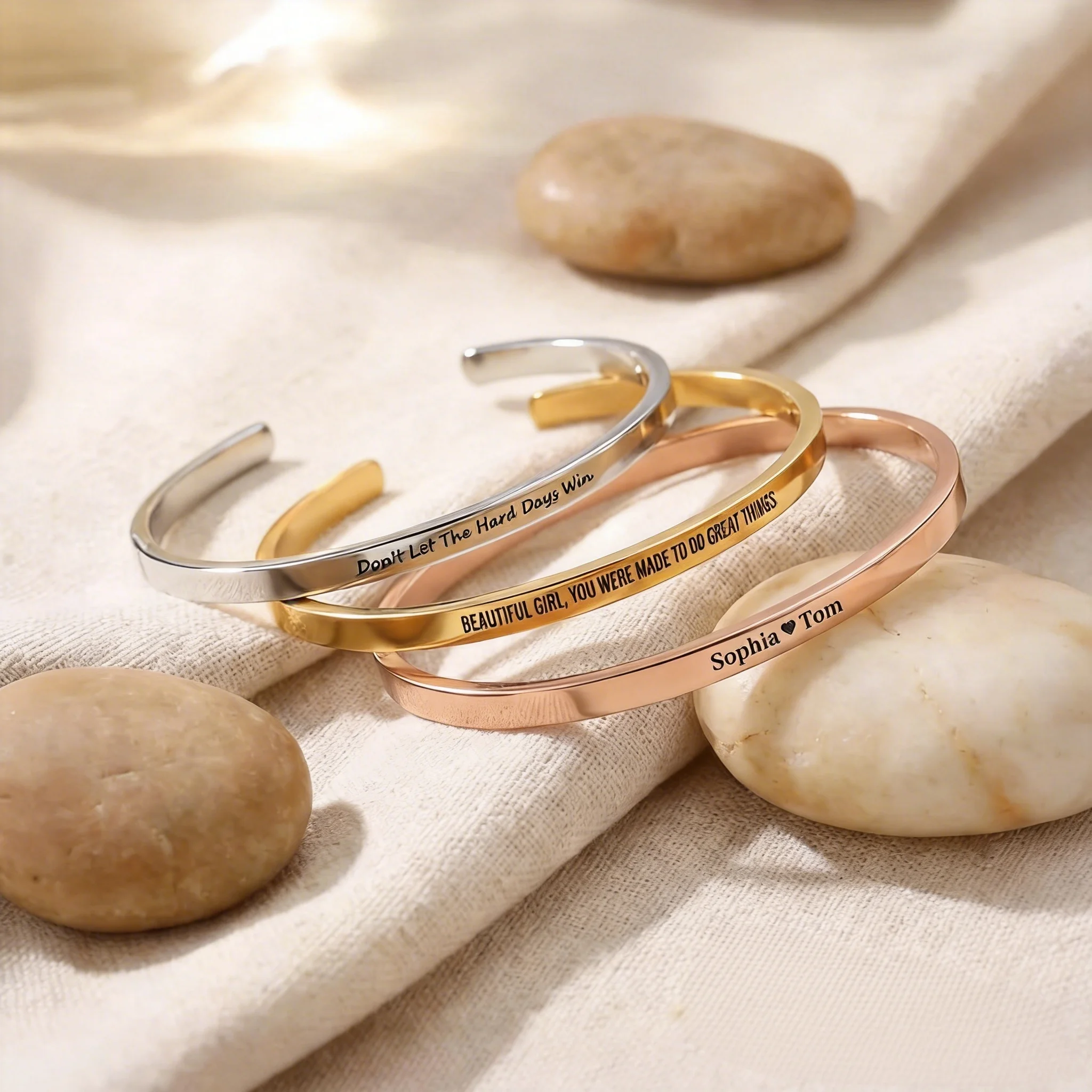 Custom Letter Gold Stainless Steel Open Cuff Bangle Girl Inspirational Engraved Bracelet Bangles Women Jewelry Gift
