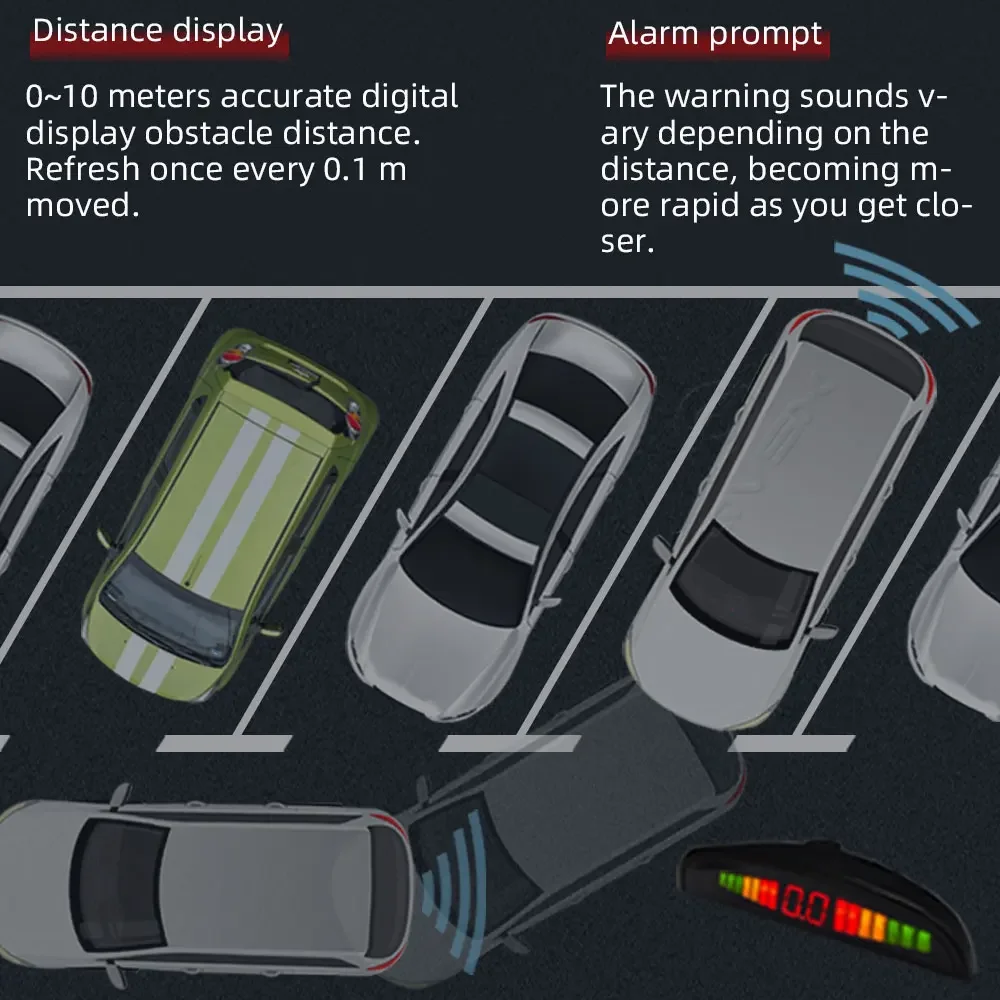 Sensor parkir mobil, alat pendeteksi Radar otomatis mundur, tampilan lampu belakang LED Sensor bantuan parkir 0-10m