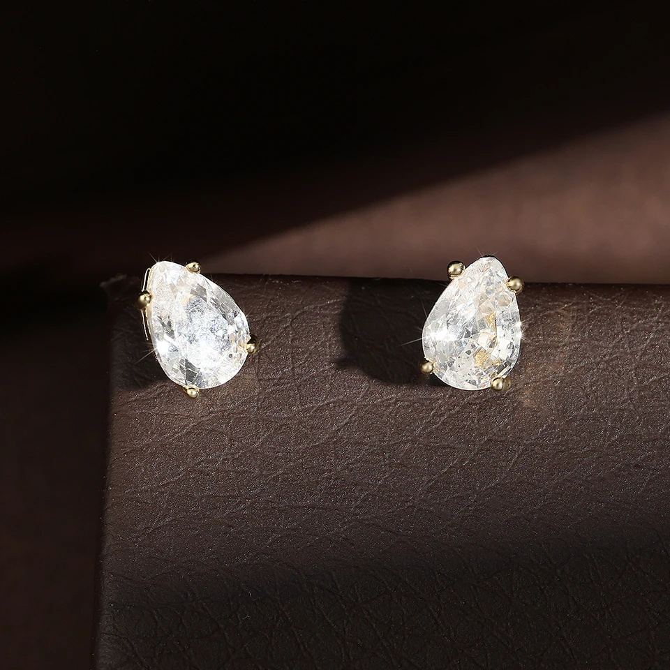 ZAKOL Pear Cut Solitaire White Zircon Mini Stud Earrings Exquisite Crystal Water Drop CZ Earring Jewelry Gift for Women Girls image 2