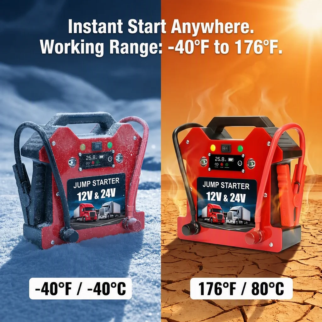 80000mAh Heavy Duty Car Jump Starter 12V 24V LiFePO4 Battery Booster 16 Cells Portable Emergency Jumper Pack for Truck