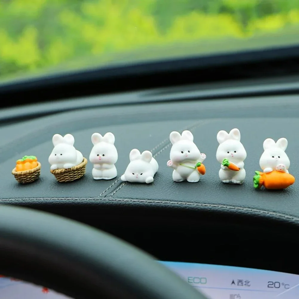 

Cute Rabbits Car Dashboard Decoration Ornament Funny Interior Decor Set Desktop Home Office Decorative Accessories