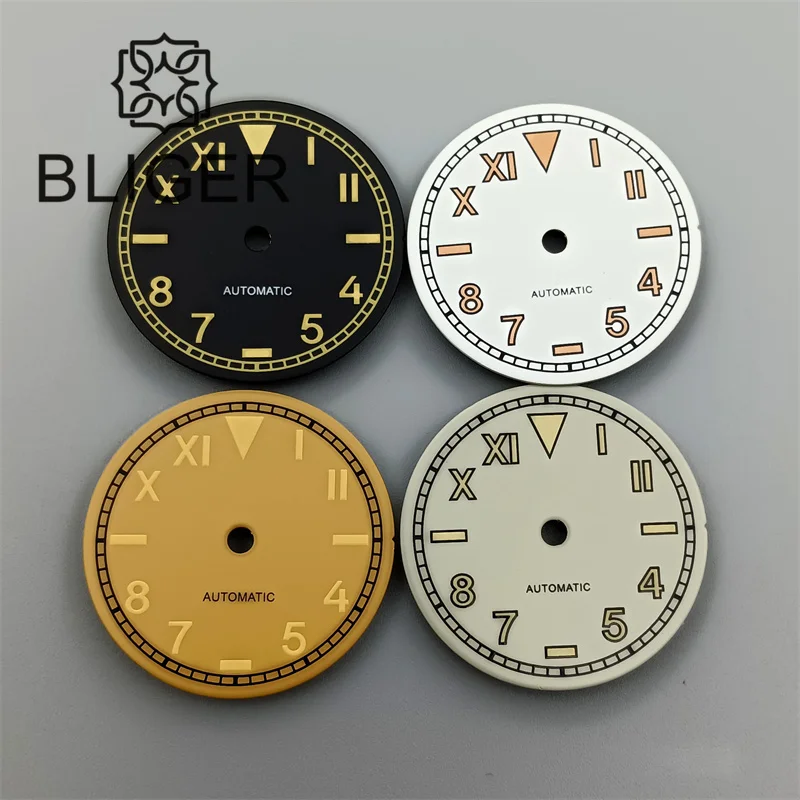 BLIGER 29mm Black White Yellow Gray California Watch Dial Green Luminous Fit NH35 NH36 Miyota8215 DG2813 3804 PT5000 Movement