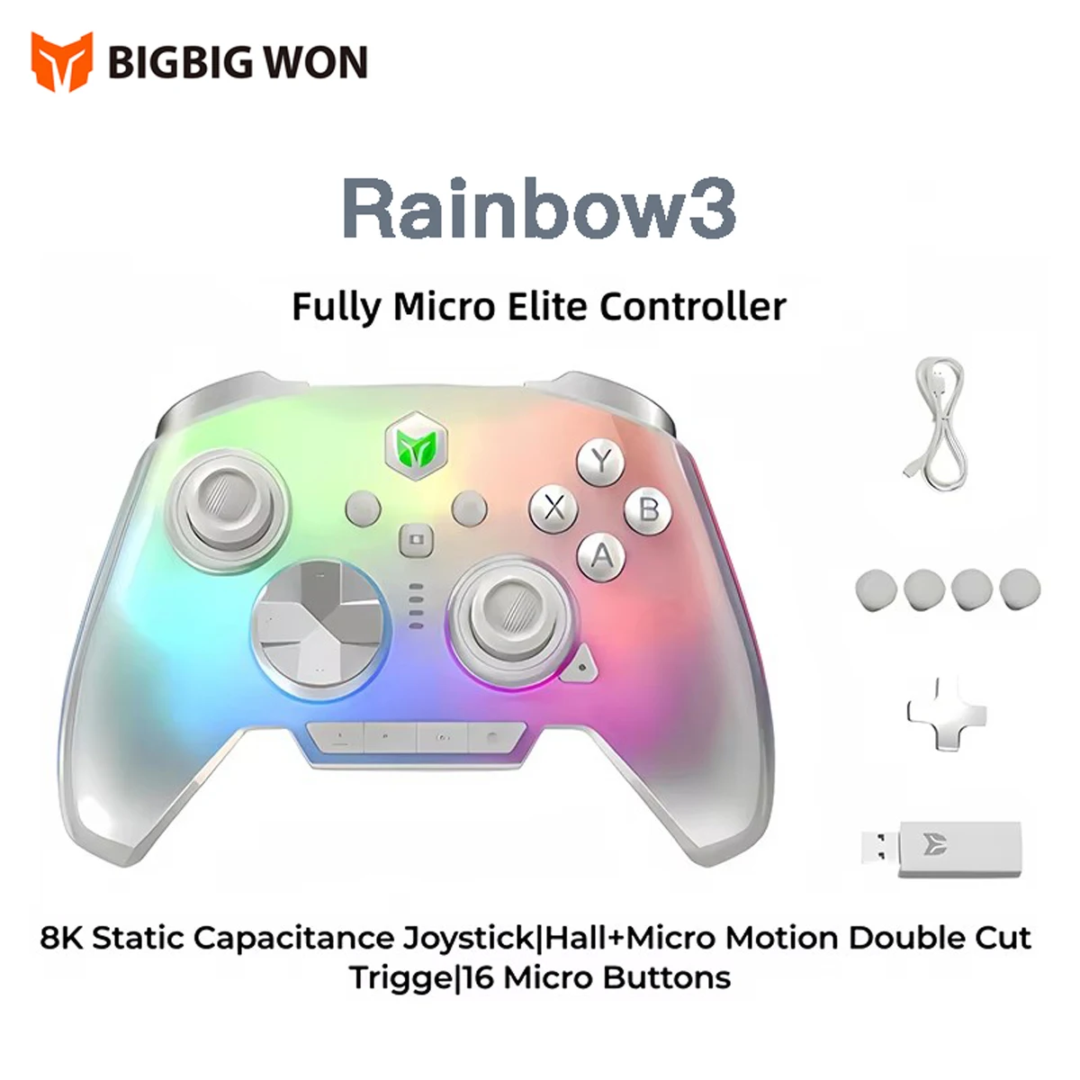 جديد BIGBIG WON Rainbow3 وحدات تحكم الألعاب اللاسلكية NearLink 2.4G Hall Joystick Micro Motion Button RGB Gamepad للكمبيوتر/التبديل/XBox