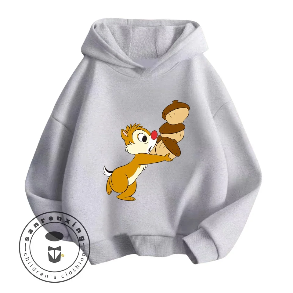 Cute Chic Long Sleeve with Chip \'n\' Dale Cartoon Characters Design Children\'s Spring Autumn Antibacterial Anti Wrinkle Hoodie