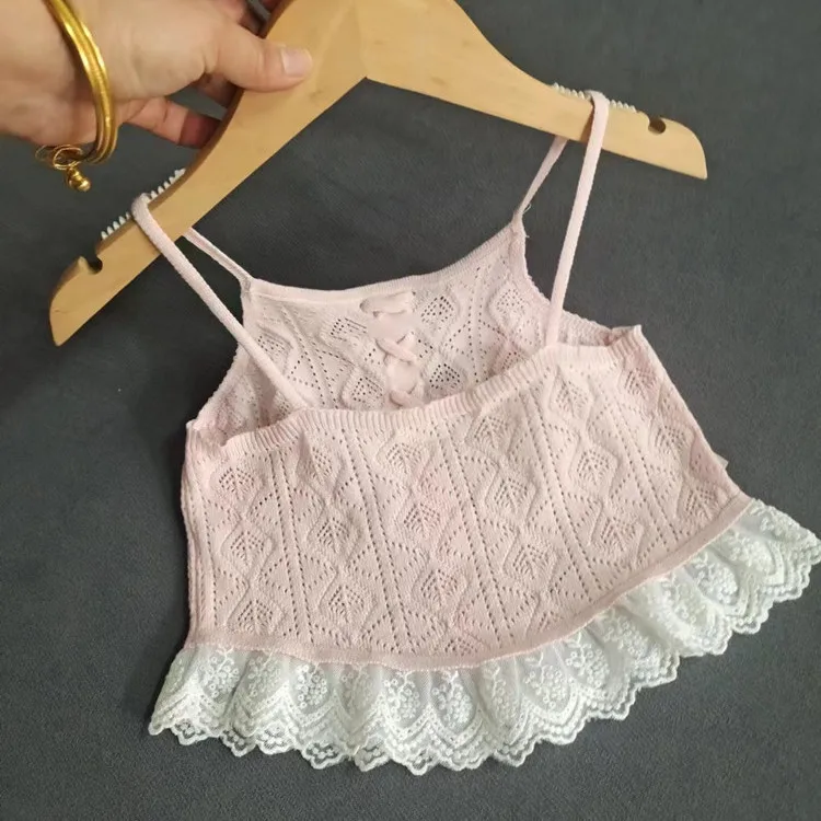 New Cotton Summer Girls Camisole Knitted Top No Pilling or Static Electricity Korean Children Summer Sleeveless Top Outside