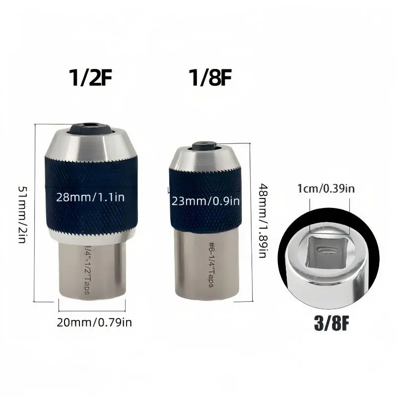 1pc Tap Socket 1/2 1/8 Square Tap Sockets Adapter M3-M12 Adjustable Ratchet Wrench Power Tool for Reamers Screw Extractors