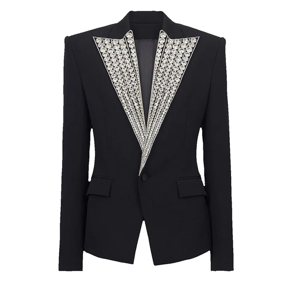 Newest 2025Fashion Designer Suit Jacket Women's Rhinestone Diamonds Female Slim Coat Single Button Blazer Ladies Elegant Outwear