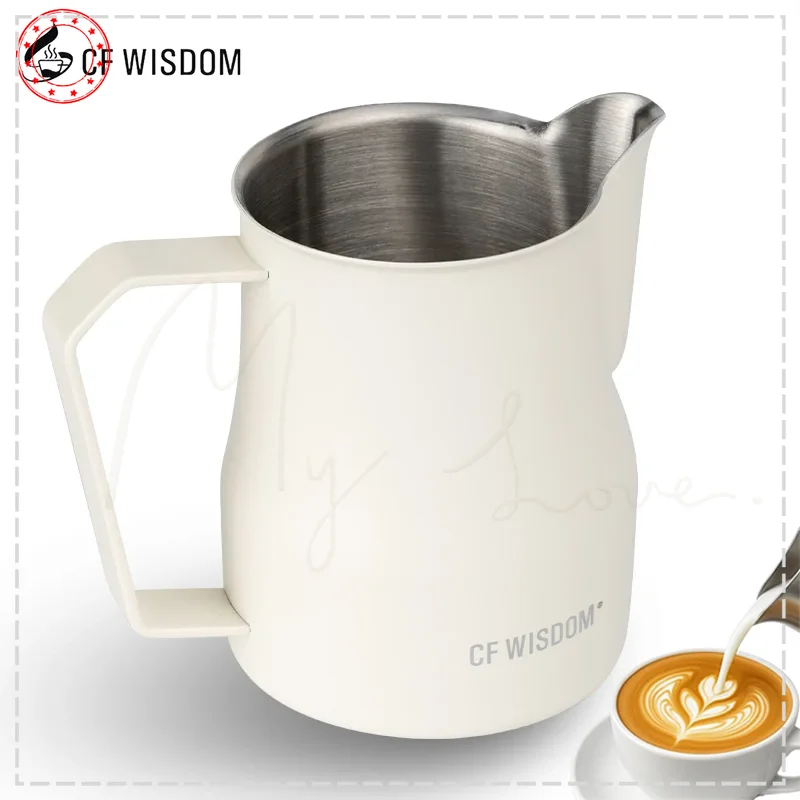 

CF WISDOM кувшин для вспенивания молока из нержавеющей стали, белая чашка для латте, инструменты для бариста, полностью закрытая ручка для домашнего кафе