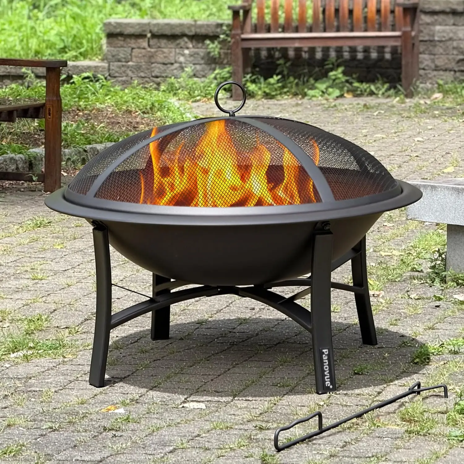 22-Inch Fire Pit Equipped with a Spark Screen, Firewood Grate, and Poker