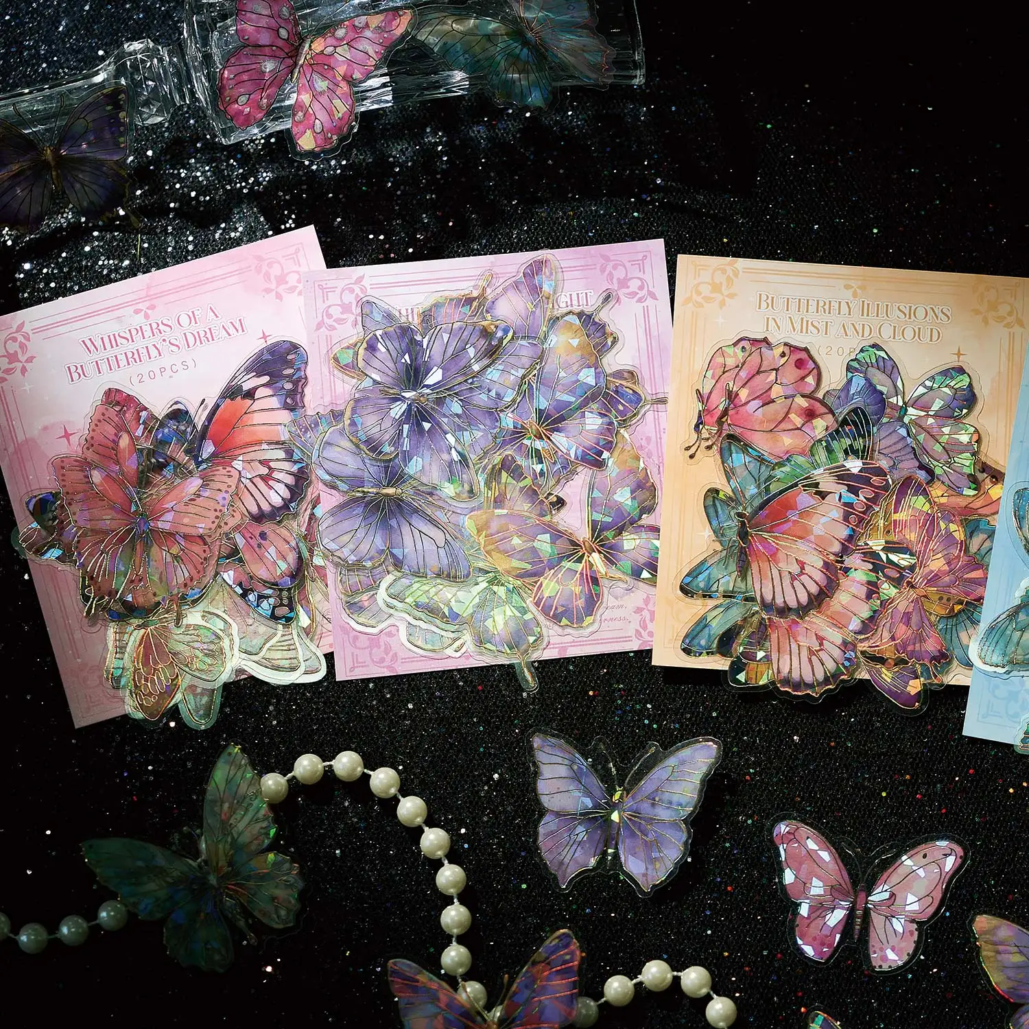 

80 Pieces of Cold-Hot Pet Butterfly Sticker Pack, Butterfly Love Flower Room Series, Butterfly Handbook, Guka Flow Hemp Stereo Laser Decorative Stickers