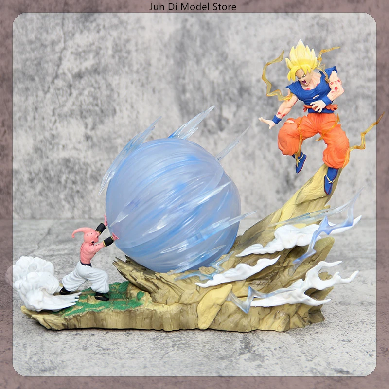 21cm Dragon Ball Goku Vs Majin Buu Spirit Bomb Anime Figure Model Statue Collection Desktop Decoration Ornament Light Toys Gifts