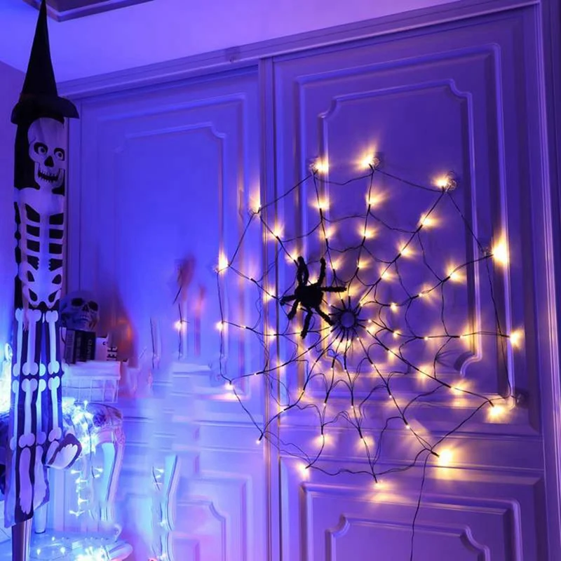 Украшения для Хэллоуина Светодиодные фонари Украшение паутины Настенные сетчатые светильники Дистанционное управление Атмосфера Хэллоуина Прочный E