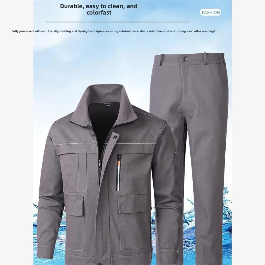 

Men's Pure Cotton Workwear Set Spring Autumn Multi-ket Wear-Resistant Anti-Heat W Outfit for Outdoor Construction Site