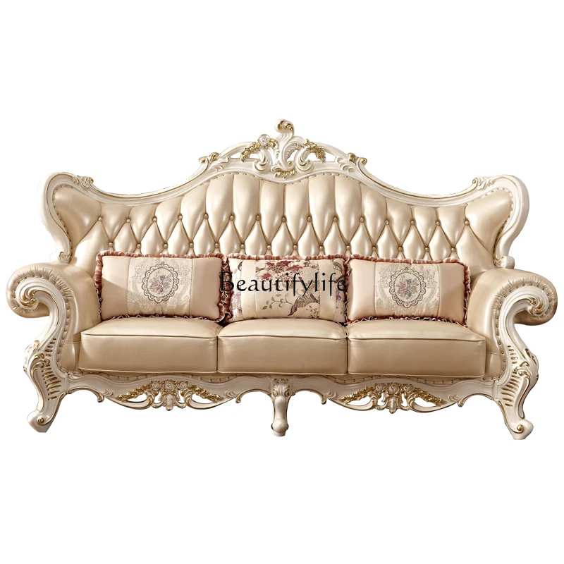 European sofa solid wood leather 1 + 3 princess combination luxury American first-layer cowhide sofa