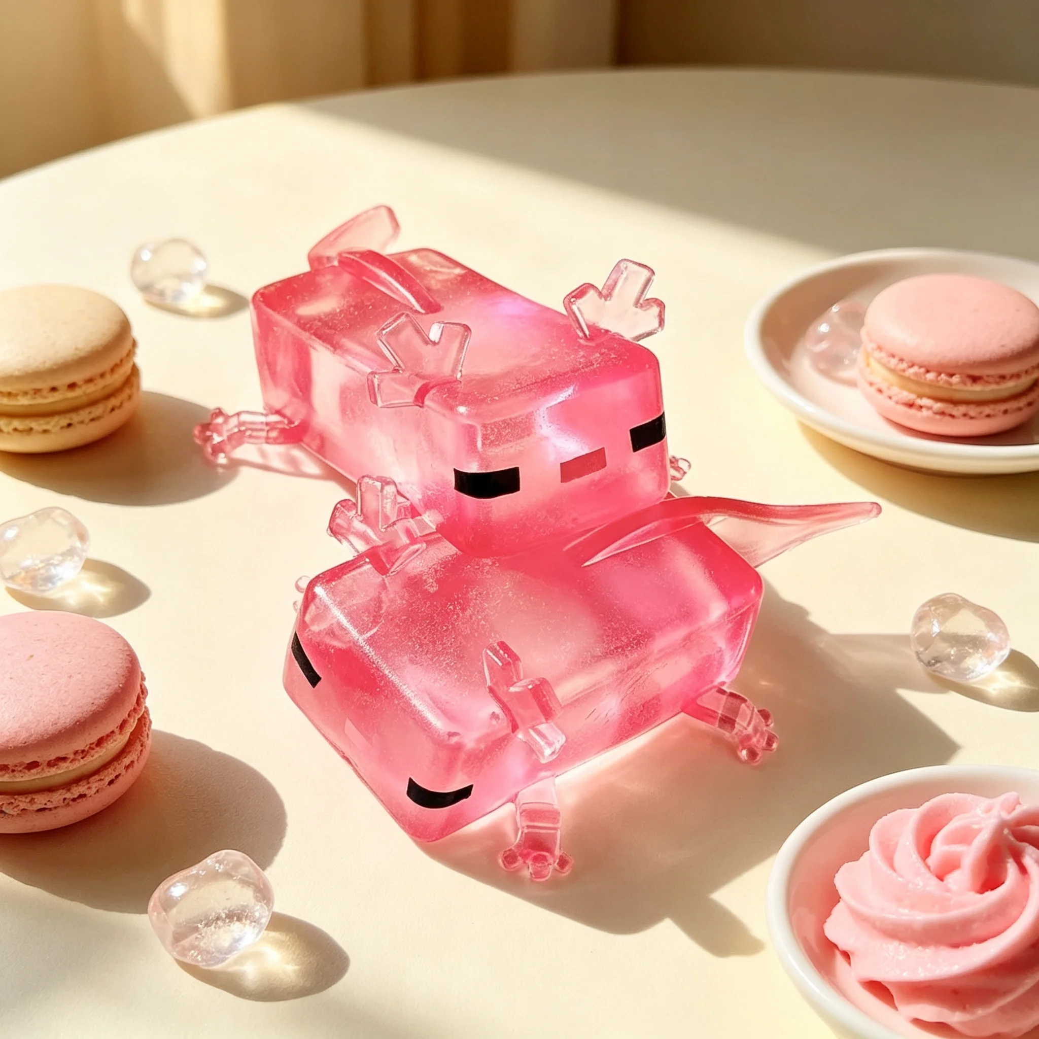 Pink Transparent Axolotl Squishy Toy Glitter Block Shape Squeeze Fidget Toy Soft TPR Stress Relief Sensory Toy Cartoon Animal