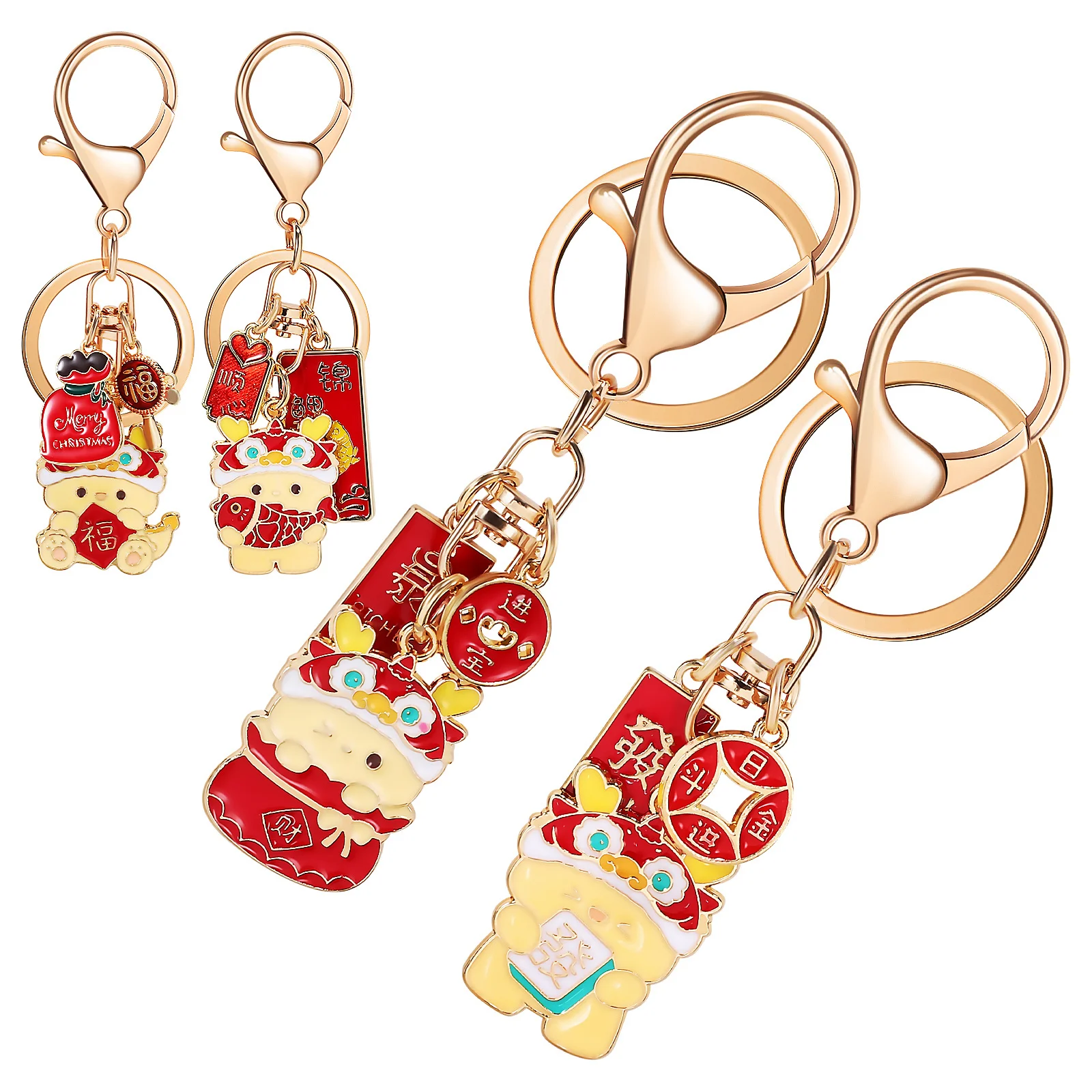 

4Pcs Metal Keychain Dragon Design Good Luck Symbolism Key Organizer Portable Bag Hanging Charm for Year of The Dragon