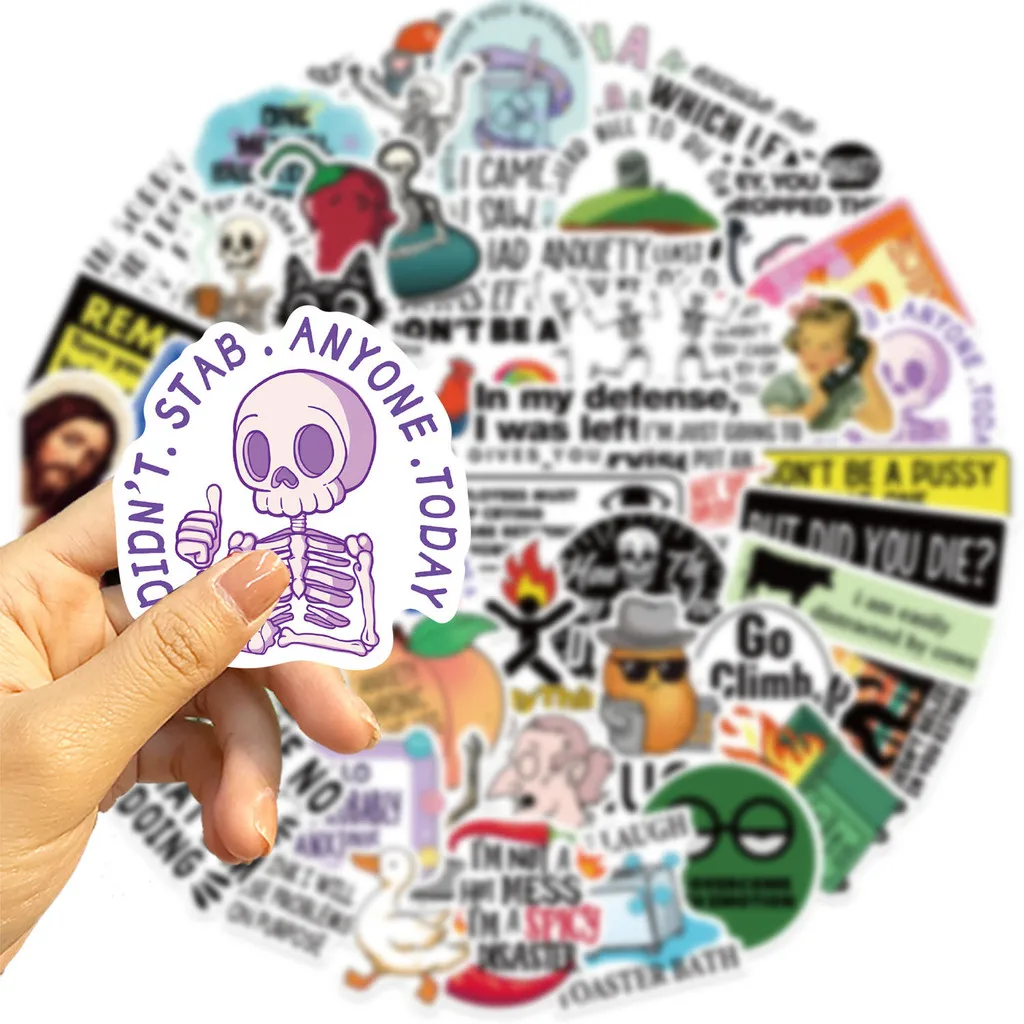 50 Buah Stiker Grafiti MEME Snarky Kartun untuk Stiker Kotak Pensil Akun Tangan Sepeda