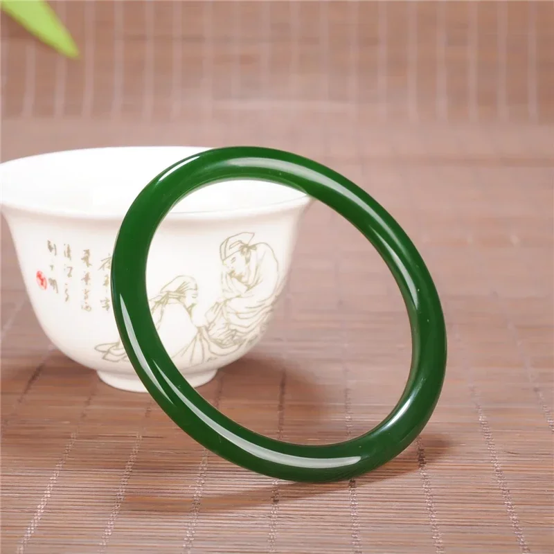 Green Jade Round Bracelet 52-66mm Chinese Charm Jewellery Fashion Accessories Hand-Carved Man Woman Luck Amulet Gifts