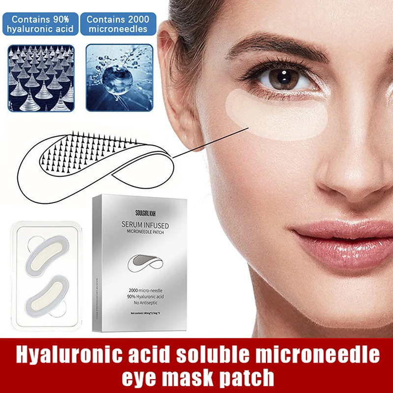 1/3Pairs Microneedle Eye Patches Mask Soluble Hyaluronic Acid Blemish Sticker 0.25mm Needle Length 2000 Microneedle'