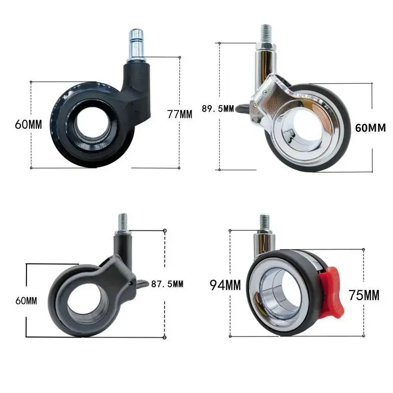 5-Pack 2.5 Inch Aluminum Chair Casters with Anti-Tangle Wheels, M6-M11 Thread Fit for Hardwood & Carpets